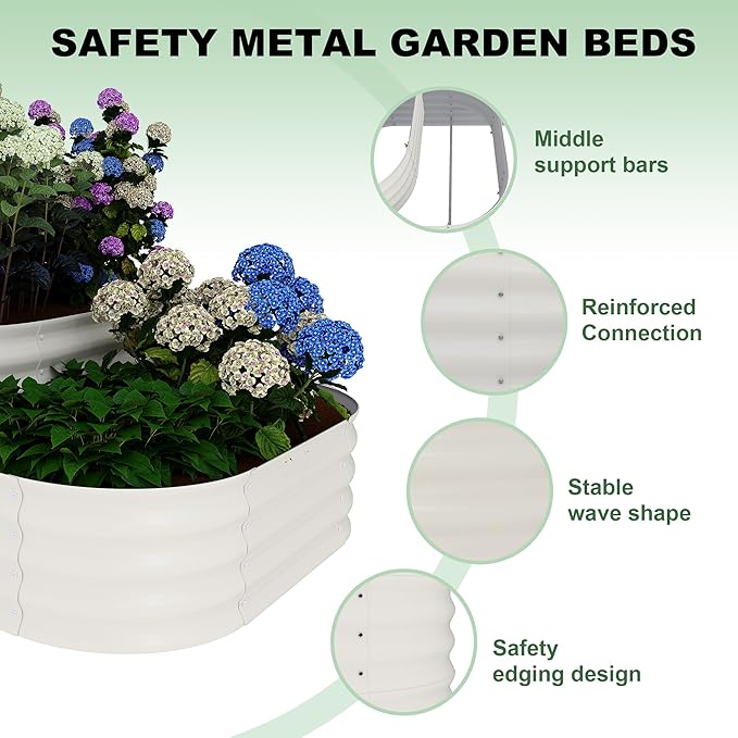 Galvanized Steel Raised Garden Bed Kit - 3-Tier Modular Design for Split 3 Standalone Planters | Safe Smooth Edges Open-Bottom Drainage &amp Tool-Free Assembly for Patio Yard Balcony(Beige)