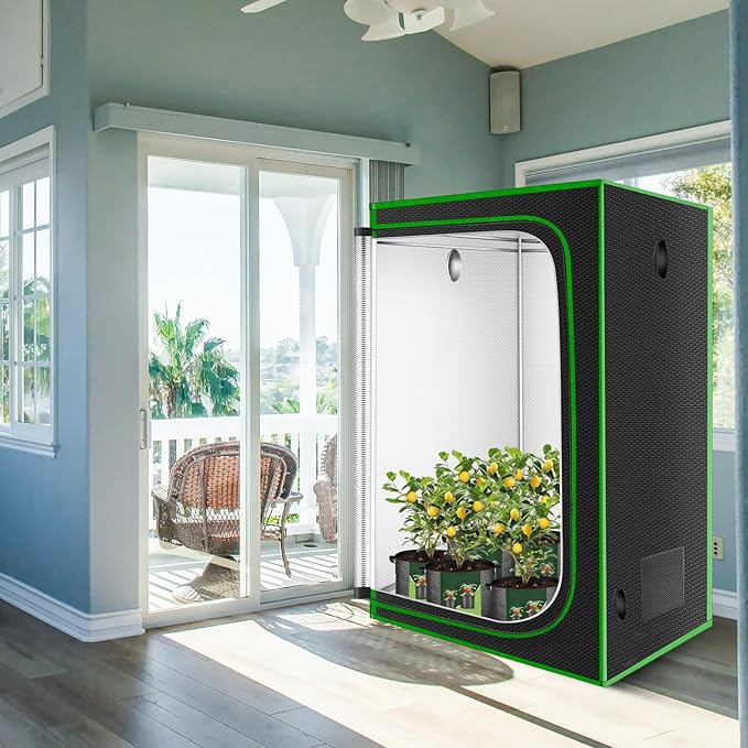 MELONFARM 4x4 Grow Tent 48x48x80'' High Reflective 600D Diamond Mylar Canvas with Observation Window and Floor Tray for Hydroponic Indoor Plant Growing