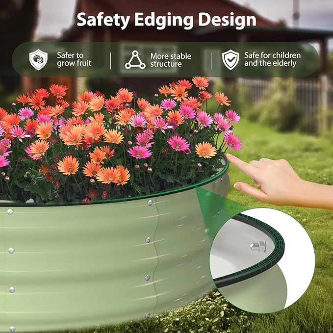 Raised Garden Bed Kit 6x3x1 ft Galvanized Planter Box Outdoor with Safety Edging Large Metal Raised Beds for Gardening Vegetables Flower Herb (Avocado Green)