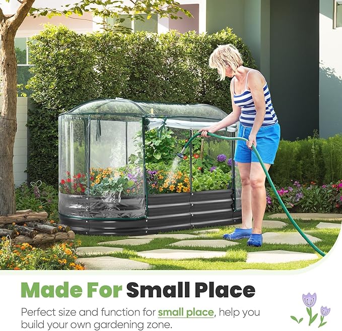 KING BIRD Raised Garden Bed with Cover Galvanized Oval Planter Garden Box Outdoor for Gardening Vegetables Flowers Clear