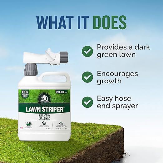 Turf Titan Lawn Striper Hose End – Iron &amp Nitrogen Fertilizer to Promote Dark-Green Stripe-Defined Turfs – Kids &amp Pet Safe Natural Lawn Fertilizer – Green Grass Solution – 6000 Sq Ft (32 oz