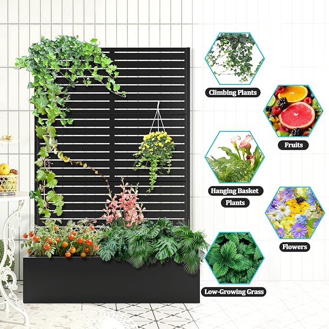 Metal Planter Box with Trellis Planter Box with Privacy Screen Privacy Trellis Outdoor for Climbing Plants with Drainage Holes Raised Garden Bed for Vegetables