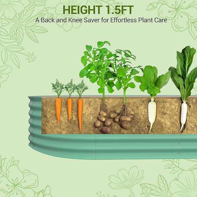 Garvee 8×4×1.5 Ft Galvanized Raised Garden Bed - Rustproof Metal Planter Box for Vegetables Herbs Flowers Outdoor Tall Gardening Kit (Multiple Sizes)