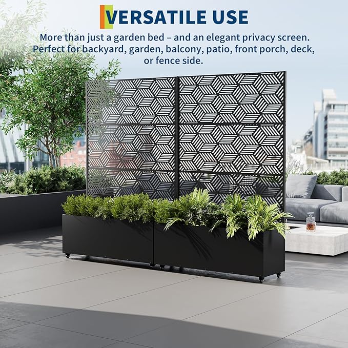 Galvanized Metal Planter Box with Trellis 47X16X71 Raised Garden Bed (with/Without Wheels) Privacy Screen for Climbing Plants Veggies &amp Vines Patio Planter with Drainage Holes 16 Deep