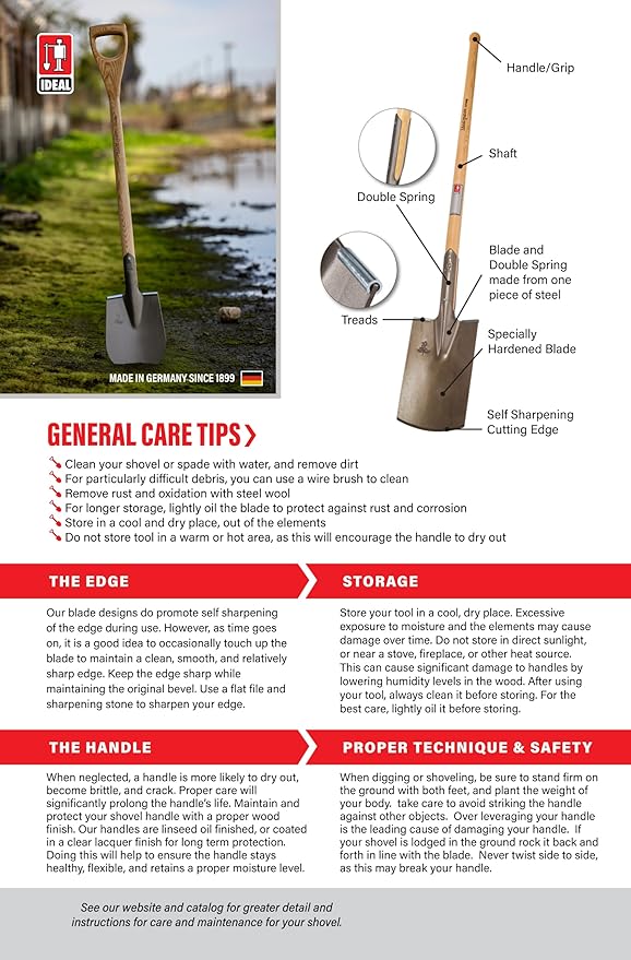 IDEALSPATEN - Made in Germany Since 1899 - Lübeck Hand Shovel - Professional Compact Long Handled Trowel for Gardening 2lb - 24.5in (Lübeck)#IS310