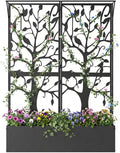 Metal Planter Box with Trellis Outdoor Privacy Planters for Patio Tall Raised Garden Bed for Climbing Plants Vegetables Fruits Balcony Outside 62.4 x 12.2 x 44.6 Inch Black
