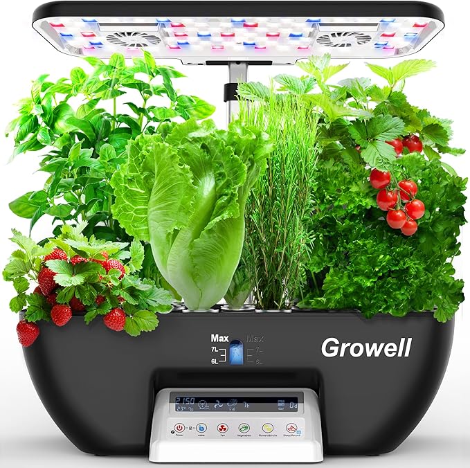 Hydroponics Growing System Kit 17 Pods Herb Garden with 102 28W Full-Spectrum Grow Lights &amp 2 Fans Indoor Garden with Water Pump 10L Water Tank Auto Timer Height Adjustable (Black &amp White