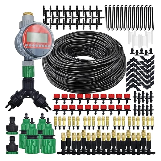 Garden Supplies 5-50M Garden Micro Drip Irrigation Automatic Watering System Kit Timer Controller DIY Mist Spray Cooling for Potted Plants Nozzle(Multi)