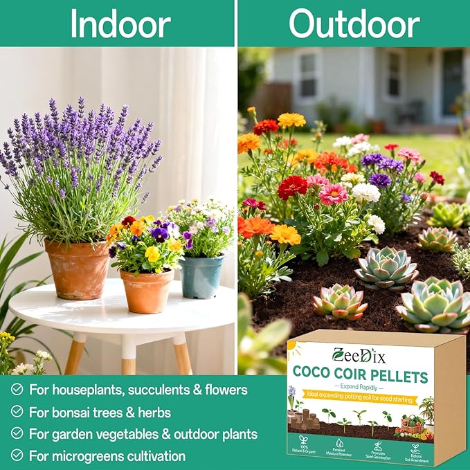 ZeeDix 200pcs(40mm) Coco Coir Pellets Potting Soil Indoor Plants Compressed Coconut Coir Soil Pellets Seed Starting Pellets Soil Discs for Planting Flowers Bonsai Herbs Plants and Vegetables