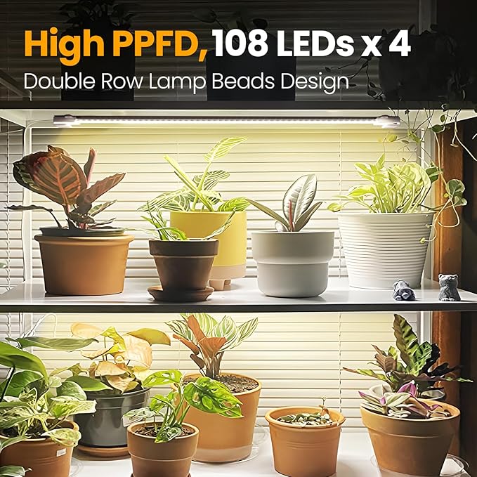 Mosthink Grow Lights for Indoor Plants 6500K Full Spectrum Plant Lights for Indoor Growing 16 LED Plant Grow Light Strips with 432 LEDs 3/6/12H Auto Timer 6-Level Dimmable 4-Pack