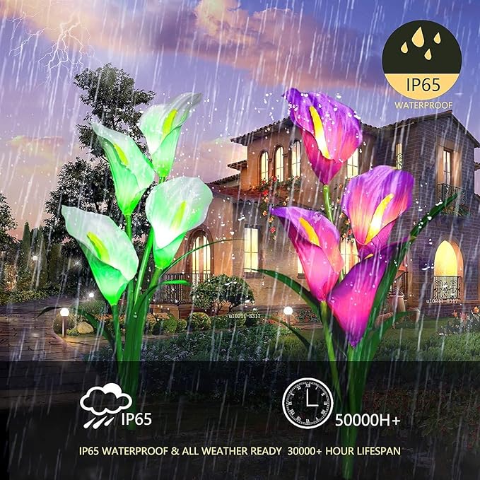 Plant Growing Lamps 2Pack Solar Light Outdoor Waterproof Solar Lily Chrysanthem FlowerLawn Lamp for Yard Path Way Landscape Decorative Garden Lamp