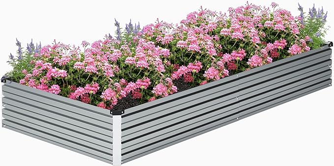2PCS 8x4x1FT Galvanized Raised Garden Bed KitVegetable Boxes-Rectangle Metal Flower BoxLarge Planter Raised Beds Outdoor Garden for PlantingFruitHerb-Silver