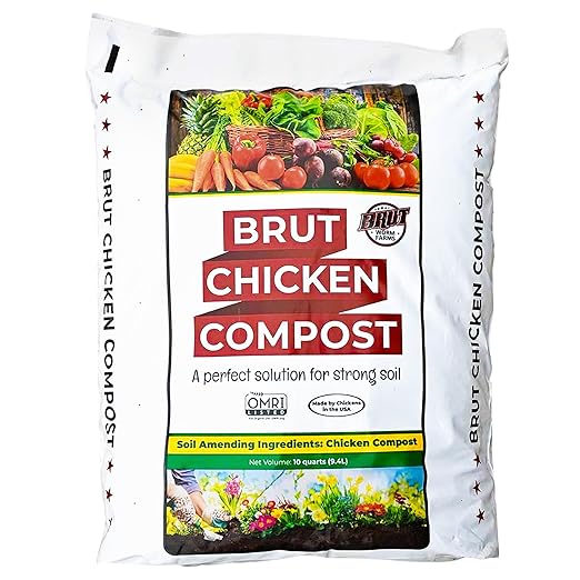 Brut Chicken Compost – Nutrient-Rich 100% Composted Chicken Manure Soil Amendment – Safe Pure Organic Compost – Additive-Free Soil Fertilizer for Vegetable Gardens Flowers &amp Indoor Plants – 10