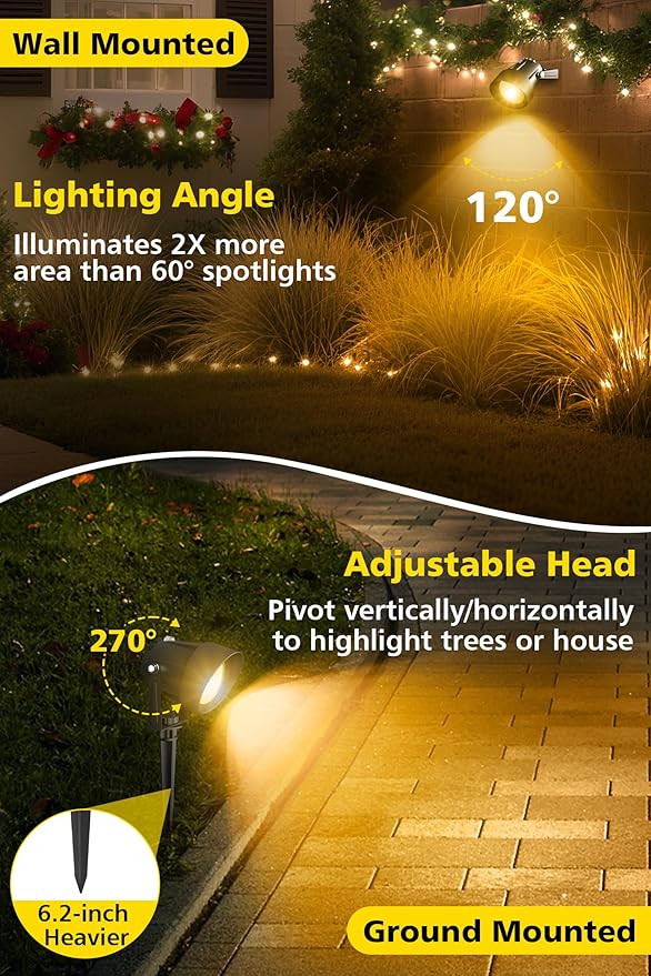 T-SUN Dusk to Dawn Outdoor Lighting Flag Spot Lights with Photocell Auto On/Off Waterproof 3000K Warm White LED Plug-in Landscape Spotlights for Garden Yard Tree Pathway Pole House