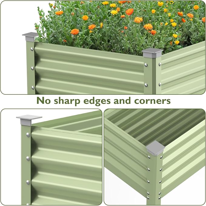 Raised Garden Bed with Legs 48×24×32in Large Galvanized Elevated Planter Box Metal Raised Beds for Gardening Backyard Patio Balcony 400lb Capacity (Olive Green)
