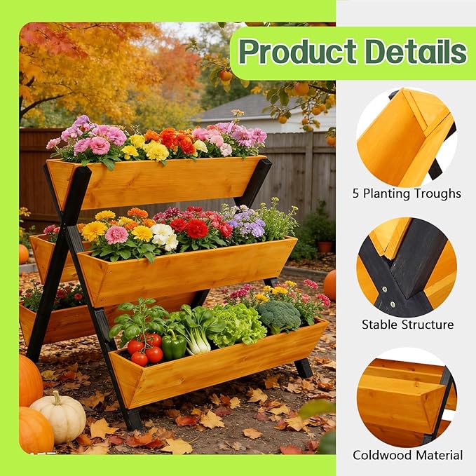 3 Tiers Wooden Vertical Raised Garden Bed with LegsBrown Planter Raised Beds Kit for Flowers Herbs Vegetables (29 L x34 W x32 H)