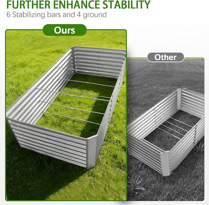 8x4x2ft Galvanized Raised Garden Bed Planter Raised Garden Boxes Outdoor Large Metal Raised Beds for Gardening Garden Bed for Vegetables Flowers Herb Silver