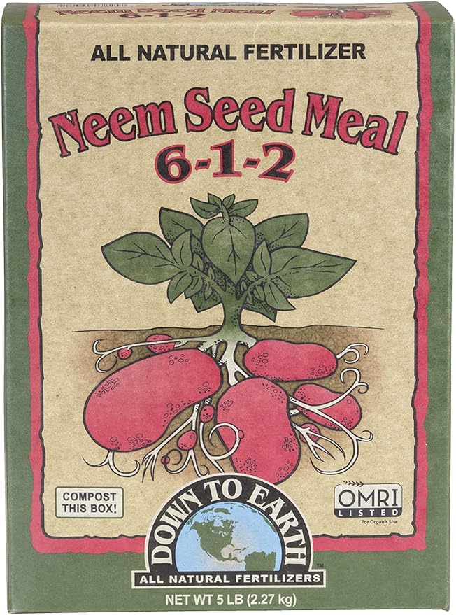 Down To Earth All Natural Fertilizers Organic Neem Seed Meal Plant Food for Vegetable Gardens and Raised Beds 6-1-2 5 lb