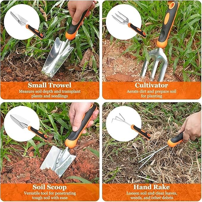 Garden Tool Set Stainless Steel Heavy Duty Gardening Tool SetNon-Slip Rubber Grip Tool Organizer Ideal Outdoor Hand Gardening Tools for Women