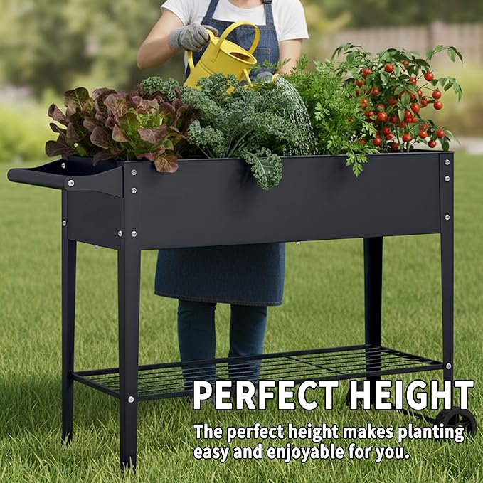 Elevate 2Pcs 32 Tall Raised Garden Bed with WheelPlanter Box for BackyardOutdoor Garden Patio Balcony 400lb CapacityGrey
