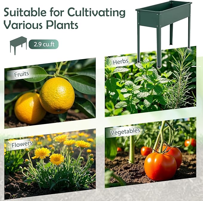Giantex Metal Raised Garden Bed with Legs 40”x16”x32” Elevated Planter Box with Drainage Holes for Vegetable Fruit Flower Herb Outdoor Standing Gardening Box for Balcony Backyard Patio Porch Green