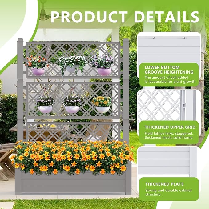 43.43×18.27×59.29IN Resin Planter Raised Beds with SteelsRaised Garden Bed Outdoor Waterproof &amp UV ResistantElevated Garden Beds for BackyardPatio &amp Balcony(Grey)