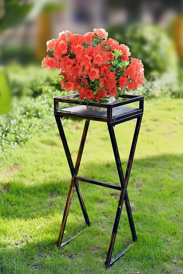 35.5 Gray Stone Slab Black Gold Metal Plant Stand