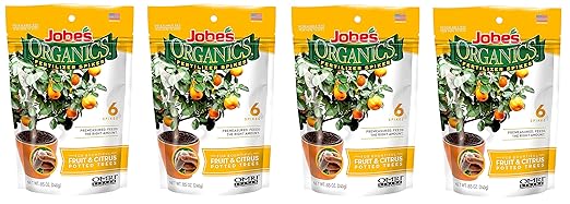 Jobe’s Organics Fruit &amp Citrus Tree Fertilizer Spikes 3-5-5 Time Release Fertilizer for All Container or Indoor Fruit Trees 6 Spikes per Package (4)