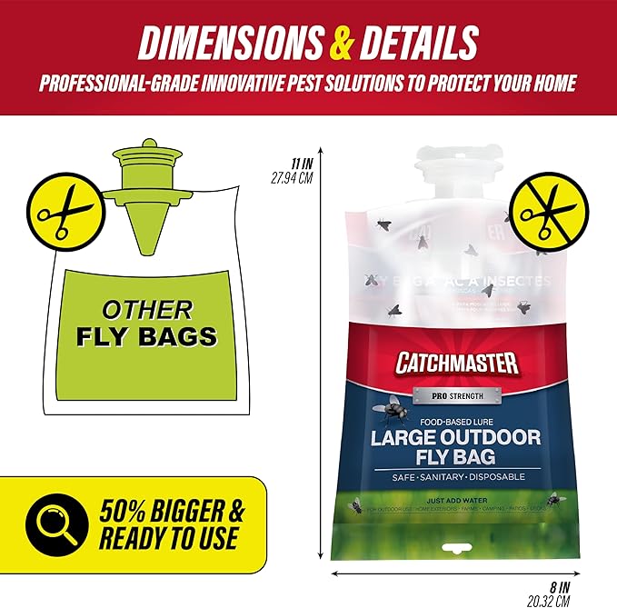 Catchmaster Pro Series Extra-Large Outdoor Fly Trap w/No-Mess Lid 4-Pack - Hanging Fly Trap Outdoor Home Bug Catcher and Flying Insect Trap with Premium Food Lure for Backyard Pool Patio &amp Camp