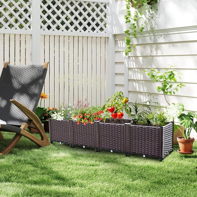 Raised Garden Bed Planters for Outdoor Plants Raised Beds for Gardening Plastic Planter Raised Beds for Planting Outdoor Plant Vegetables Flowers Fruits and Plants 63(L) x 15.7(W) x 14.5(H)