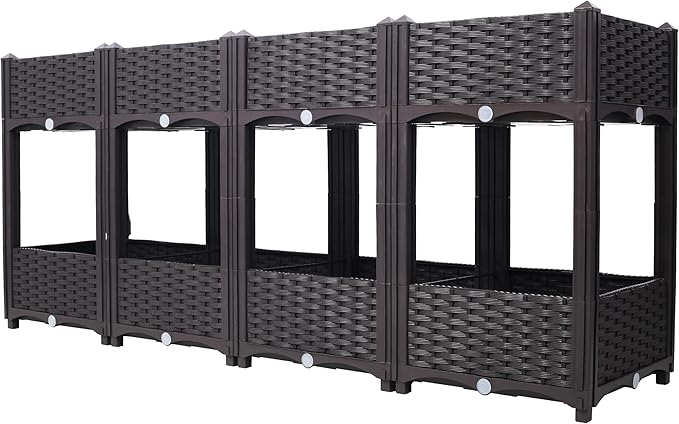 Planter Raised Beds - Elevated Planter Garden Box with Drainage Plug Raised Garden Beds for Vegetable/Flower/Herb Outdoor Standing Planter Beds Gardening Kit63x15.7x27.7 (Brown)