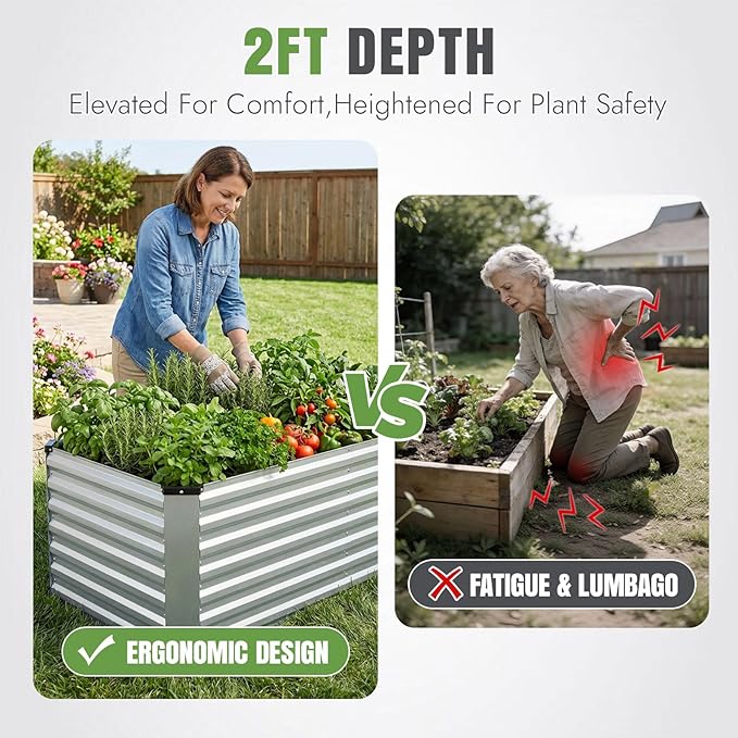 INNO STAGE 6x3x2ft Galvanized Raised Garden Bed Raised Garden Bed Kit-Metal Planter Box Outdoor Planting for Vegetables Fruits Herbs Flowers Silver