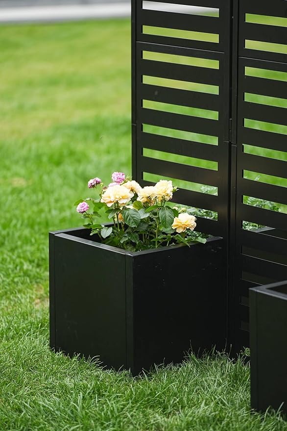 Privacy Screen with Planter Box 3-Panel Outdoor Privacy Planters Freestanding Room Divider with Self-Draining Raised Garden Beds &amp Trellis Metal Garden Fence Panel for Patio Deck Yard