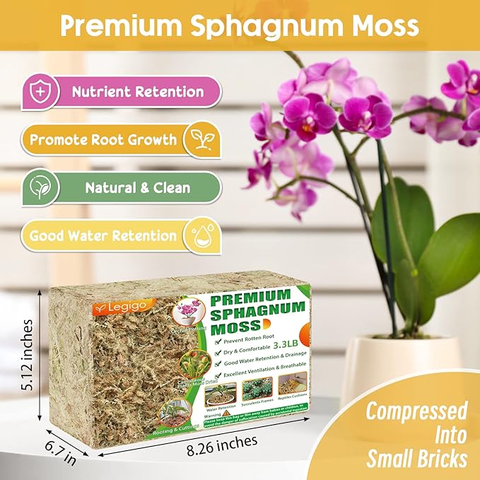 Legigo 3.3LBS Premium Sphagnum Moss for Plants- 60QT Natural Succulent Carnivorous Plant Moss Dried Long Fiber Orchid Moss for Orchid Repotting Succulent Sarracenia Potted Plants Gardening &amp Rept