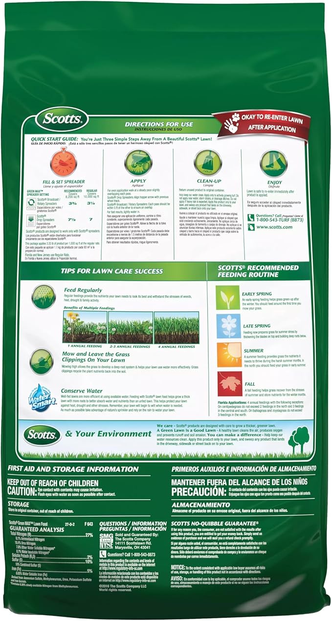 Scotts Green Max Lawn Food - Lawn Fertilizer for Grass Plus Iron Supplement 10000 sq. ft. 33.33 lbs.
