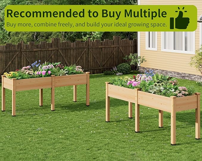 Wood Raised Garden Bed 72x24x30in Elevated Wooden Planter Box with Legs Standing Growing Bed for Backyard Patio Balcony with Bed Liner 200 Pound Capacity