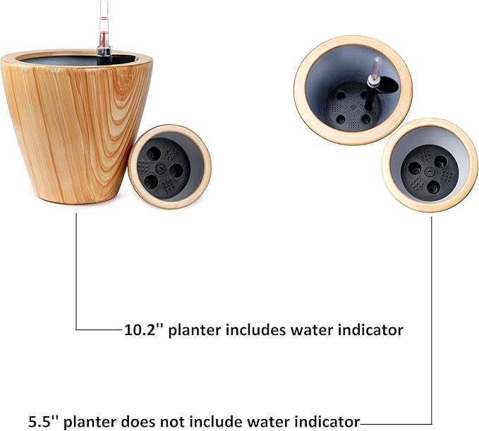 2 Pack 10 in. Light Wood Plastic Self Watering Planter Pot