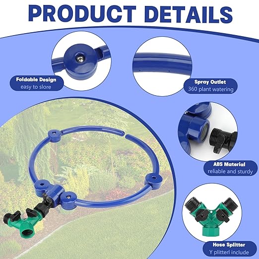 2Pcs 360° Tree Water System Tree Watering Ring 13 Inch Circle Sprinkler and Irrigation System Targeted Water with Y Hose Splitter for New Tree Outdoor Plants Raised Garden Beds Shrubs (Blue Small)