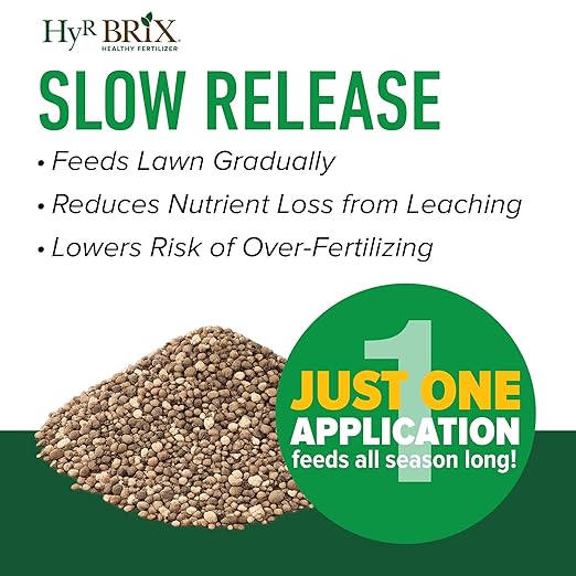 HyR BRIX Slow-Release 22-7-7 Lawn Fertilizer 45lb Bag - Lawn Food with Essential Micronutrients - Promotes Dense Healthy Grass &amp Long-Lasting Green - Covers 5600 Sq Ft