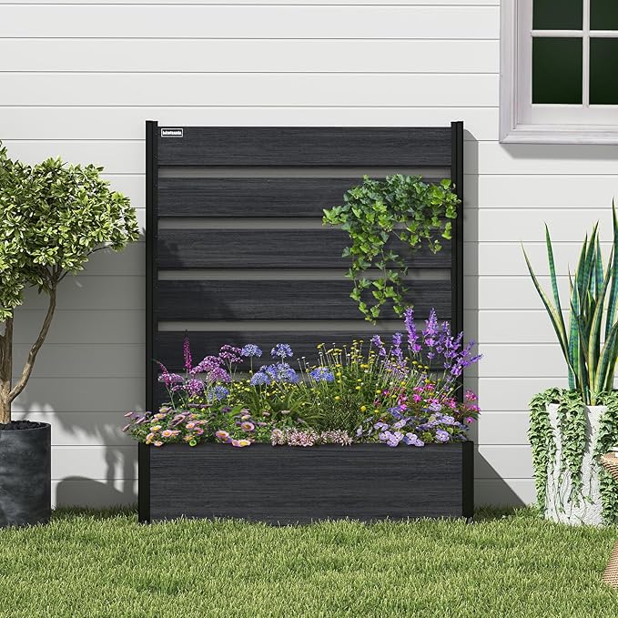 Vertical Screen Planter Bed - Raised Garden Box with Trellis for Climbing Plants Durable Privacy Fence Planter for Outdoor Patio Deck Aluminum Frame Black