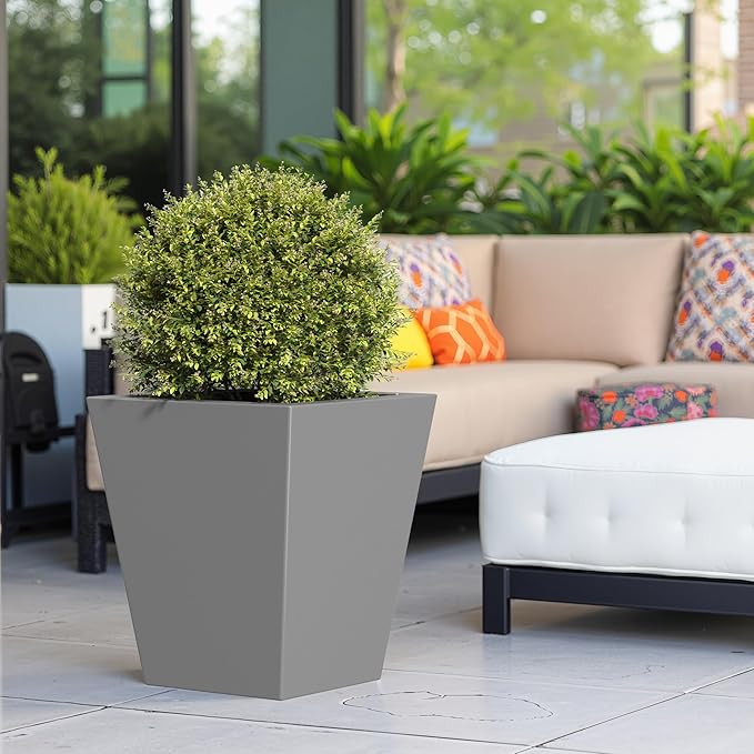 18 H Tall Metal Tapered Planter Large Outdoor Indoor GPlant Pot with Drainage Hole and Rubber Plug Grey for Home and Patio