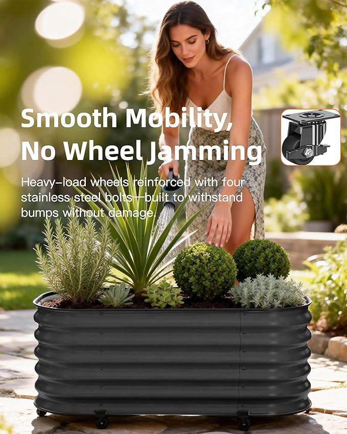 DaisyVibe Mobile Outdoor Planter Box with Wheels 20.9 Inch Tall Heavy-Duty 1000 lbs Capacity Anti-Rust Steel Construction Rolling Garden Bed for Vegetables Herbs Patio Balcony (Grey)