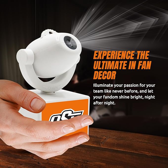 Sporticulture NCAA American Football Oklahoma State Cowboys - Adjustable Led Mini Spotlight Projector with 6 Team Logo Designs - Portable &amp Rechargeable Spotlight - Battery-Operated - 4.375” x 3.1