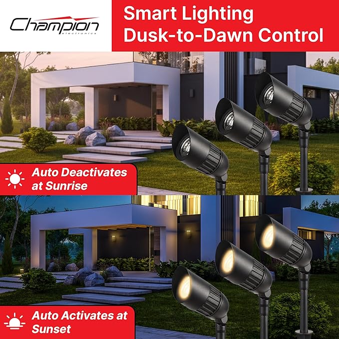6-Pack Outdoor Low Voltage Landscape Spotlights 6×3W 200LM 3000K Warm White Dusk to Dawn IP65 Waterproof Path Lights with Transformer 60FT Cable &amp Ground Stakes