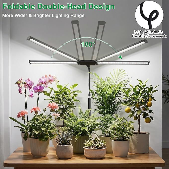 Grow Light for Indoor Plants6000K (100W Equiv) White Full Spectrum Growing Lamp with Base Stand for Home Office Desk top Pot Plants Growth Timer 4/8/12Hrs &amp Height Extendable 10-25''