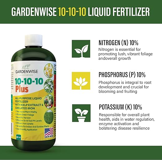 10-10-10 Liquid Fertilizer &amp 10-10-10 All-Purpose Granular Fertilizer Bundle for All Purpose Plants - Plant Food Outdoor &amp Indoor Plant Food Vegetables Flowers Garden (8oz &amp 2 Quarts)