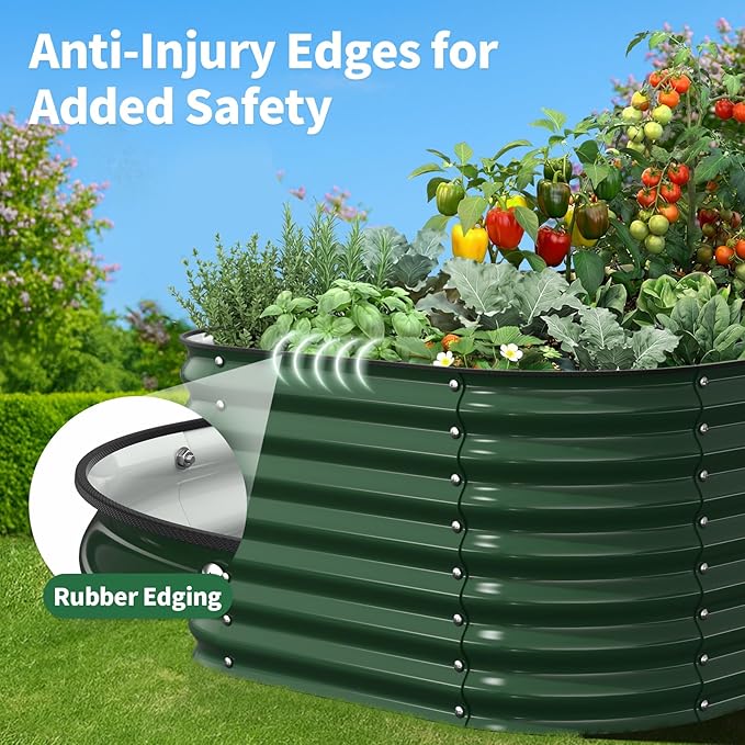 Kesfitt Raised Garden Bed Outdoor Galvanized Steel Metal Raised Bed Planter for Vegetables &amp Garden 24-Inch Deep Open Bottom Backyard Bed 8x4x2 ft Forest Green