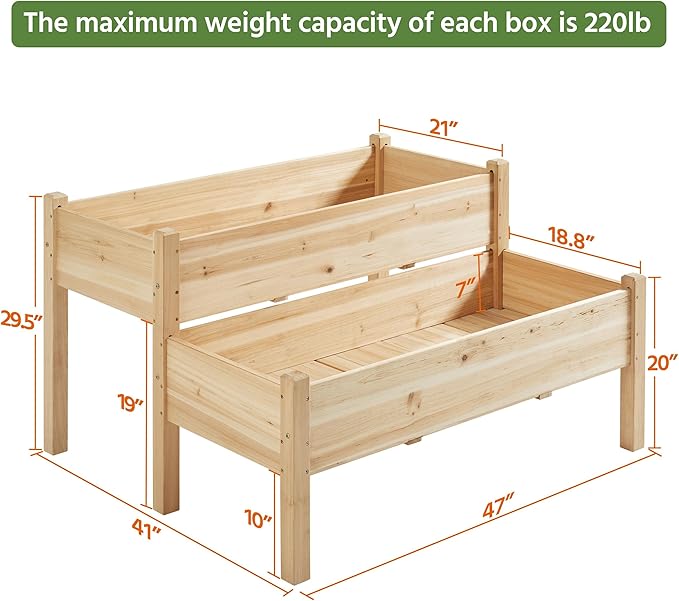 Topeakmart 2-Tier Elevated Stand Raised Bed Planting Planter Bed Box for Flower Vegetable Gardening Outdoor Wood
