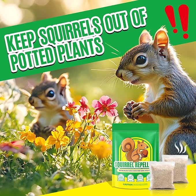 Squirrel Repellent Outdoor 12 Pouches Chipmunk Repellent Outdoor for Bird Feeders Natural Squirrel Deterrent Keep Squirrels Out of Garden Yard Squirrel Repellent for Attic Cars Engines Roof