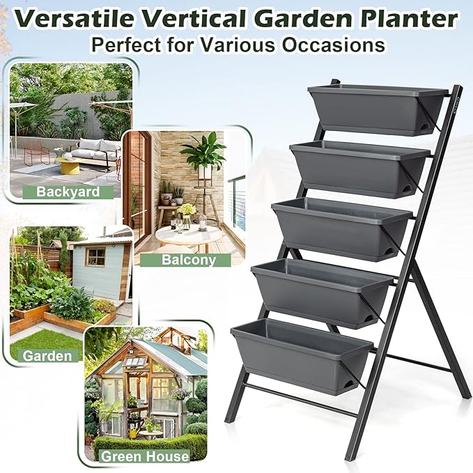 S AFSTAR 5-Tier Vertical Garden Planter 5-Layer Raised Garden Bed with 5 Detachable Planter Boxes &amp Metal Frame Indoor Outdoor Elevated Planting Containers for Flower Vegetables Fruit Herbs